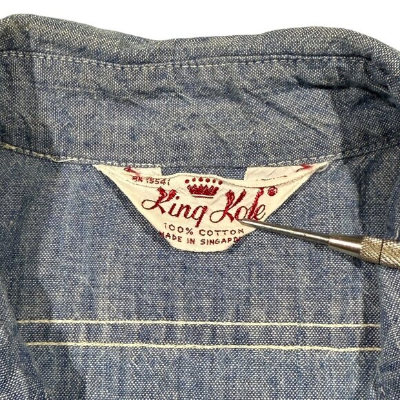 Vintage 60s King Kole Blue Chambray Shirt S/S Button-Up Mens Cotton Medium - Picture 5 of 11